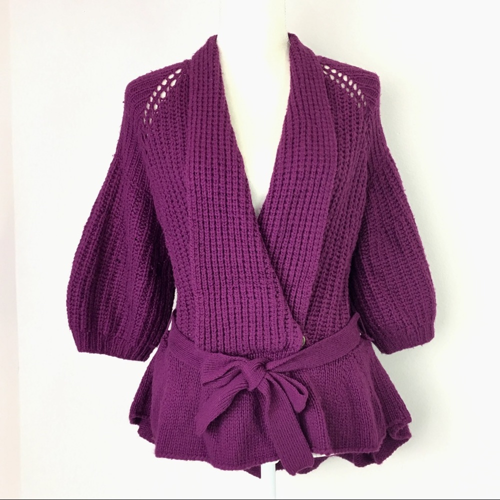 Nanette Lepore Peplum Cardigan Chunk Knit XS
